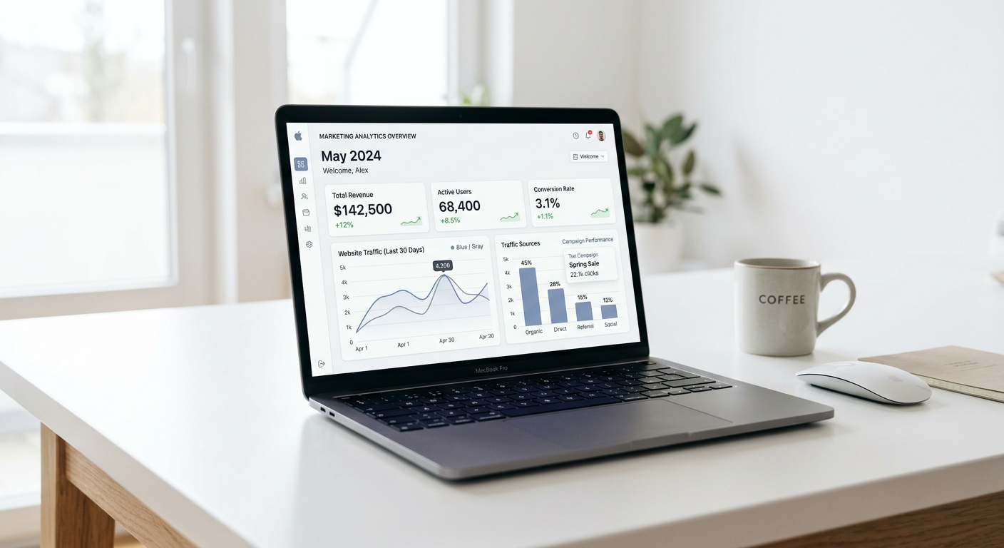 Laptop showing a marketing dashboard